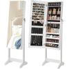 imageSONGMICS Jewelry Cabinet Armoire Freestanding Lockable Storage Organizer Unit with 2 Plastic Cosmetic Storage FullLength Frameless Mirror for Necklace Earring White UJJC002W01White