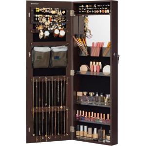 imageSONGMICS Jewelry Cabinet Armoire With FullLength Mirror Wall or Door Mount Storage Organizer Lockable Cabinet With Builtin Small Mirror Shelves Gift Idea Rustic Brown UJJC003X01Brown
