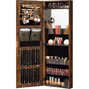 imageSONGMICS Jewelry Cabinet Armoire With FullLength Mirror Wall or Door Mount Storage Organizer Lockable Cabinet With Builtin Small Mirror Shelves Gift Idea Rustic Brown UJJC003X01Rustic Brown