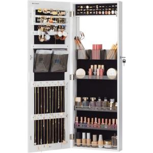 imageSONGMICS Jewelry Cabinet Armoire With FullLength Mirror Wall or Door Mount Storage Organizer Lockable Cabinet With Builtin Small Mirror Shelves Gift Idea Rustic Brown UJJC003X01White