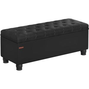 imageSONGMICS Storage Ottoman Storage Bench Tufted Entryway Bedroom Bench 177 x 465 x 177 Inches Hinges Easy Lid Operation Wooden Legs LinenLook Cover Loads 330 lb Dark Gray ULOM070G01Classic Black