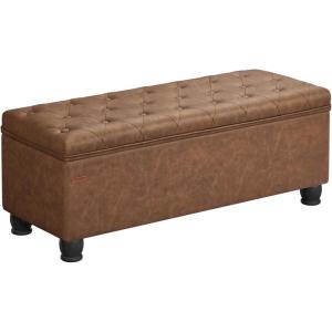 imageSONGMICS Storage Ottoman Storage Bench Tufted Entryway Bedroom Bench 177 x 465 x 177 Inches Hinges Easy Lid Operation Wooden Legs LinenLook Cover Loads 330 lb Dark Gray ULOM070G01Coffee Brown