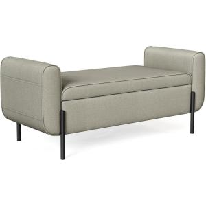 imageSONGMICS Storage Ottoman Storage Bench Tufted Entryway Bedroom Bench 177 x 465 x 177 Inches Hinges Easy Lid Operation Wooden Legs LinenLook Cover Loads 330 lb Dark Gray ULOM070G01Camel Brown