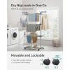 imageSONGMICS Clothes Drying Rack Stand 4Tier Foldable Laundry Drying Rack 681Inch Tall Steel Rolling Clothes Horses Dryer Rack Easy to Assemble Indoor Outdoor Use Dove Gray ULLR701G01Dove Gray
