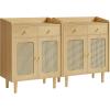 imageSONGMICS HOME Superfast Toolless Assembly Storage Cabinet Accent Buffet Cabinet with Lighting and Glass Shelf Sideboard Minimalist Snow White UBBK372W02Oak Beige