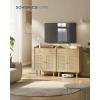 imageSONGMICS HOME Superfast Toolless Assembly Storage Cabinet Accent Buffet Cabinet with Lighting and Glass Shelf Sideboard Minimalist Snow White UBBK372W02Oak Beige