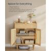 imageSONGMICS HOME Superfast Toolless Assembly Storage Cabinet Accent Buffet Cabinet with Lighting and Glass Shelf Sideboard Minimalist Snow White UBBK372W02Oak Beige