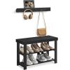 imageSONGMICS Coat Rack Shoe Bench Set 3Tier Bamboo Shoe Rack Bench Multifunctional 5 Double Metal Hooks for Entryway Hallway Bedroom Natural Beige ULCR004N01V1Ink Black