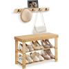 imageSONGMICS Coat Rack Shoe Bench Set 3Tier Bamboo Shoe Rack Bench Multifunctional 5 Double Metal Hooks for Entryway Hallway Bedroom Natural Beige ULCR004N01V1Natural Beige