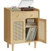 imageSONGMICS HOME Superfast Toolless Assembly Storage Cabinet Accent Buffet Cabinet with Lighting and Glass Shelf Sideboard Minimalist Snow White UBBK372W02Oak Beige