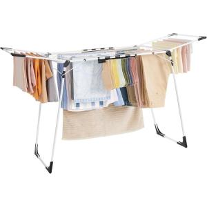 imageSONGMICS Clothes Drying Rack Foldable Gullwing Laundry Drying Rack SpaceSaving 222 x 681 x 38 Inches Sock Clips Metal Structure for Clothes Towels Linens Indoor Outdoor White ULLR518W01White