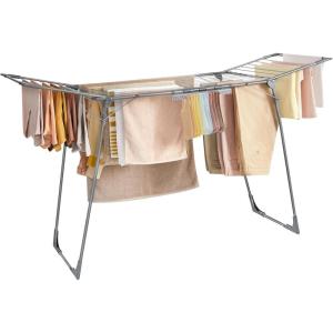 imageSONGMICS Clothes Drying Rack Foldable Gullwing Laundry Drying Rack SpaceSaving 222 x 681 x 38 Inches Sock Clips Metal Structure for Clothes Towels Linens Indoor Outdoor White ULLR518W01Gray