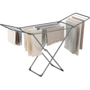 imageSONGMICS Clothes Drying Rack Metal Laundry Drying Rack Foldable SpaceSaving FreeStanding Airer with 2 Gullwings Indoor Outdoor Use Bed Linen Clothing Gray ULLR540G01Gray