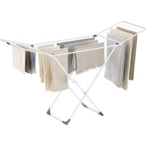 imageSONGMICS Clothes Drying Rack Metal Laundry Drying Rack Foldable SpaceSaving FreeStanding Airer with 2 Gullwings Indoor Outdoor Use Bed Linen Clothing Gray ULLR540G01White