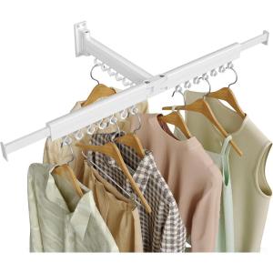 imageSONGMICS Clothes Drying Rack WallMounted Laundry Drying Rack Extendable Foldable Arms with 21 Swivel Sliding Hooks SpaceSaving for Laundry Room Bathroom Cloud White ULLR807W01Cloud White
