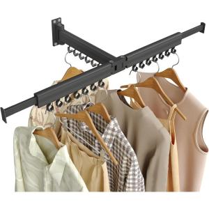 imageSONGMICS Clothes Drying Rack WallMounted Laundry Drying Rack Extendable Foldable Arms with 21 Swivel Sliding Hooks SpaceSaving for Laundry Room Bathroom Cloud White ULLR807W01Ink Black