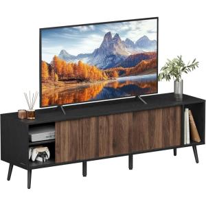 imageSONGMICS HOME Superfast Toolless Assembly TV Stand for TVs up to 72 Inches TV Cabinet Entertainment Center with Storage Media Console Table Living Room Natural Walnut and Ebony Black ULTV533B01