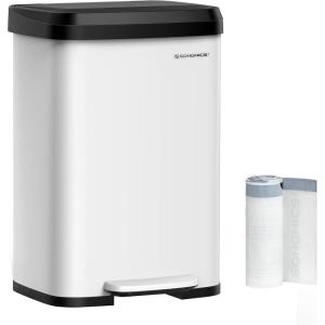 imageSONGMICS Kitchen Trash Can 21 Gallon 80 L Stainless Steel Garbage Can with StayOpen Lid and Stepon Pedal Soft Closure Tall Large and SpaceSaving Silver and Black ULTB534E01White  Black