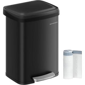 imageSONGMICS Kitchen Trash Can 21 Gallon 80 L Stainless Steel Garbage Can with StayOpen Lid and Stepon Pedal Soft Closure Tall Large and SpaceSaving Silver and Black ULTB534E01Black
