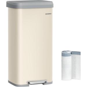 imageSONGMICS Kitchen Trash Can 21 Gallon 80 L Stainless Steel Garbage Can with StayOpen Lid and Stepon Pedal Soft Closure Tall Large and SpaceSaving Silver and Black ULTB534E01Sand Beige  Dove Gray