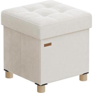imageSONGMICS Storage Ottoman Bench Folding Storage Chest 15 x 30 x 152 Inches Foot Rest Stool 20 Gal 77 L Velvet Surface for Bedroom Entryway Living Room Cappuccino Beige ULSF0517W02Cappuccino Beige