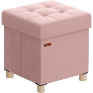 imageSONGMICS Storage Ottoman Bench Folding Storage Chest 15 x 30 x 152 Inches Foot Rest Stool 20 Gal 77 L Velvet Surface for Bedroom Entryway Living Room Cappuccino Beige ULSF0517W02Jelly Pink
