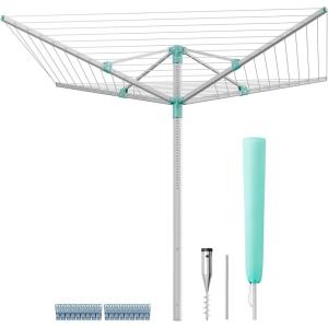 imageSONGMICS Umbrella Drying Rack Retractable Outdoor Drying Rack Height Adjustable 164 ft Long Clothesline Holds 5 Laundry Loads for Garden with Ground Spike Cover Silver and Green ULLR301E01669D x 669W x 47672H