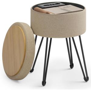 imageSONGMICS Vanity Stool Chair Small Ottoman Stool with Storage Vanity Chair 154 Dia x 174 Inches 4 Metal Legs for Makeup Room for Living Room Bedroom Cream White ULOM002W01Camel Brown
