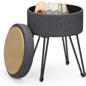 imageSONGMICS Vanity Stool Chair Small Ottoman Stool with Storage Vanity Chair 154 Dia x 174 Inches 4 Metal Legs for Makeup Room for Living Room Bedroom Cream White ULOM002W01Slate Gray
