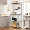 imageSONGMICS Bakers Rack Adjustable Microwave Stand Kitchen Storage Rack with 4 Shelves 6 Hooks for Pots Pans Spice Bottles in The Kitchen Apartment Studio Black ULGR040B01