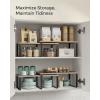 imageSONGMICS Cabinet Organizer Shelf Set of 4 Kitchen Counter Shelves Kitchen Storage Spice Rack Stackable Expandable Metal and Engineered Wood Ink Black and Natural Beige UKCS10NBInk Black  Heather Greige