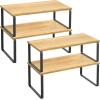 imageSONGMICS Cabinet Organizer Shelf Set of 4 Kitchen Counter Shelves Kitchen Storage Spice Rack Stackable Expandable Metal and Engineered Wood Ink Black and Natural Beige UKCS10NBInk Black  Natural Beige