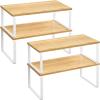 imageSONGMICS Cabinet Organizer Shelf Set of 4 Kitchen Counter Shelves Kitchen Storage Spice Rack Stackable Expandable Metal and Engineered Wood Ink Black and Natural Beige UKCS10NBCloud White  Natural Beige