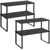imageSONGMICS Cabinet Organizer Shelf Set of 4 Kitchen Counter Shelves Kitchen Storage Spice Rack Stackable Expandable Metal and Engineered Wood Ink Black and Natural Beige UKCS10NBInk Black  Ebony Black