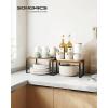 imageSONGMICS Cabinet Organizer Shelf Set of 4 Kitchen Counter Shelves Kitchen Storage Spice Rack Stackable Expandable Metal and Engineered Wood Ink Black and Natural Beige UKCS10NBInk Black  Rustic Brown