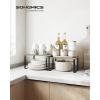 imageSONGMICS Cabinet Organizer Shelf Set of 4 Kitchen Counter Shelves Kitchen Storage Spice Rack Stackable Expandable Metal and Engineered Wood Ink Black and Natural Beige UKCS10NBInk Black  Heather Greige