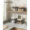 imageSONGMICS Cabinet Organizer Shelf Set of 4 Kitchen Counter Shelves Kitchen Storage Spice Rack Stackable Expandable Metal and Engineered Wood Ink Black and Natural Beige UKCS10NBInk Black  Ebony Black