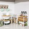 imageSONGMICS Cabinet Organizer Shelf Set of 4 Kitchen Counter Shelves Kitchen Storage Spice Rack Stackable Expandable Metal and Engineered Wood Ink Black and Natural Beige UKCS10NBCloud White  Natural Beige