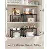 imageSONGMICS Cabinet Organizer Shelf Set of 4 Kitchen Counter Shelves Kitchen Storage Spice Rack Stackable Expandable Metal and Engineered Wood Ink Black and Natural Beige UKCS10NBInk Black  Ebony Black