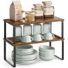 imageSONGMICS Cabinet Organizer Shelf Set of 4 Kitchen Counter Shelves Kitchen Storage Spice Rack Stackable Expandable Metal and Engineered Wood Ink Black and Natural Beige UKCS10NBInk Black  Rustic Brown