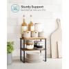 imageSONGMICS Cabinet Organizer Shelf Set of 4 Kitchen Counter Shelves Kitchen Storage Spice Rack Stackable Expandable Metal and Engineered Wood Ink Black and Natural Beige UKCS10NBInk Black  Rustic Brown