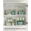 imageSONGMICS Spice Racks Cabinet Shelf Organizers Shelf Organizers Countertop Organizers Shelf Risers Stackable Expandable Set of 4 Metal Kitchen Counter Shelves White UKCS006W01Laurel Green