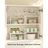 imageSONGMICS Spice Racks Set of 2 Metal Cabinet Shelf Organizers Countertop Organizers Shelf Risers Stackable Expandable Silver UKCS01SVOatmeal Beige