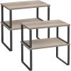 imageSONGMICS Cabinet Organizer Shelf Set of 4 Kitchen Counter Shelves Kitchen Storage Spice Rack Stackable Expandable Metal and Engineered Wood Ink Black and Natural Beige UKCS10NBInk Black  Heather Greige