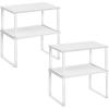 imageSONGMICS Cabinet Organizer Shelf Set of 4 Kitchen Counter Shelves Kitchen Storage Spice Rack Stackable Expandable Metal and Engineered Wood Ink Black and Natural Beige UKCS10NBCloud White  Snow White
