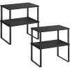 imageSONGMICS Cabinet Organizer Shelf Set of 4 Kitchen Counter Shelves Kitchen Storage Spice Rack Stackable Expandable Metal and Engineered Wood Ink Black and Natural Beige UKCS10NBInk Black  Ebony Black