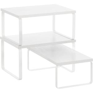 imageSONGMICS Cabinet Organizer Shelf Set of 3 Kitchen Counter Shelves Kitchen Storage Spice Rack Stackable Expandable Ink Black and Natural Beige UKCS014B01Snow White  Matte White