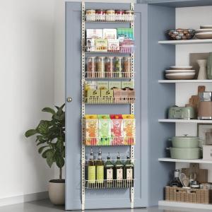 imageSONGMICS OvertheDoor Pantry Organizer 6Tier Pantry Organizers and Storage Spice Rack 6 Adjustable Baskets Fits Door Height 773834 Inches Holds 88 lb Wall Mounted Ink Black UKCS047B01Cream White