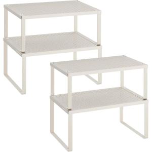 imageSONGMICS Spice Racks Cabinet Shelf Organizers Shelf Organizers Countertop Organizers Shelf Risers Stackable Expandable Set of 4 Metal Kitchen Counter Shelves White UKCS006W01Oatmeal Beige