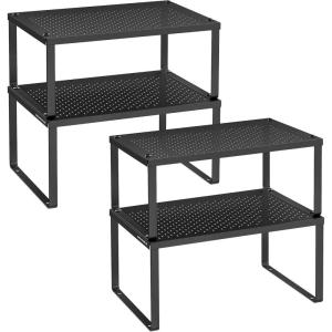 imageSONGMICS Spice Racks Cabinet Shelf Organizers Shelf Organizers Countertop Organizers Shelf Risers Stackable Expandable Set of 4 Metal Kitchen Counter Shelves White UKCS006W01Ink Black